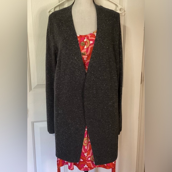 Eileen Fisher  Women Charcoal Gray Metallic, Knit Cardigan Sweater Wool Small - Picture 1 of 7